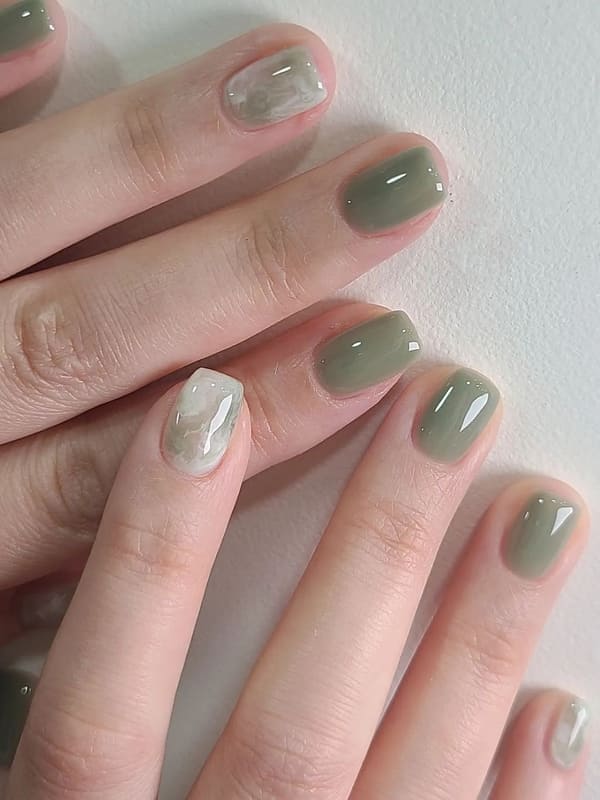 translucent olive green nails