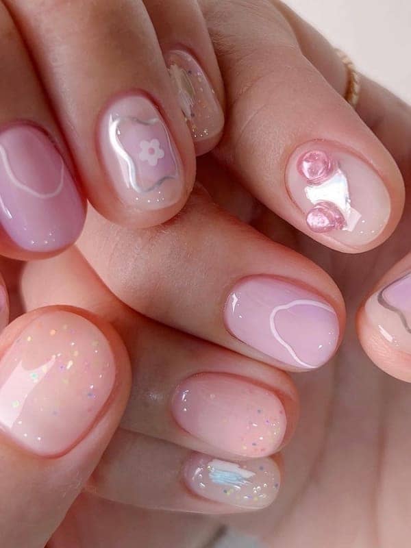Korean jelly nails in pastel pink and lavender