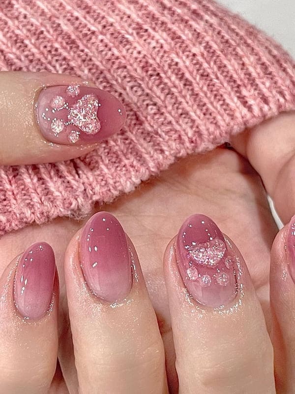 dusty pink ombre nails with 3D jelly embellishment 