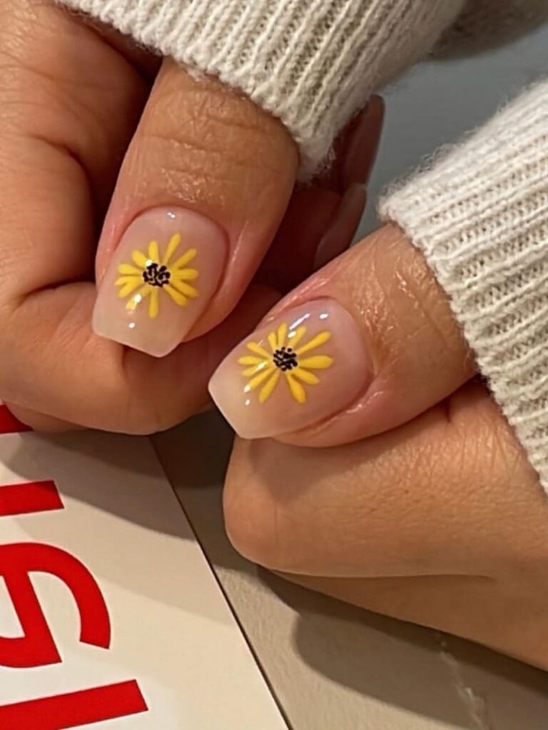 cute sunflower accent nails