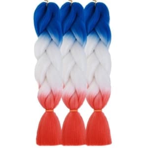 red, white, and blue ombre hair braiding extensions 