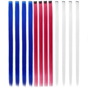 red, white, and blue hair extension clips