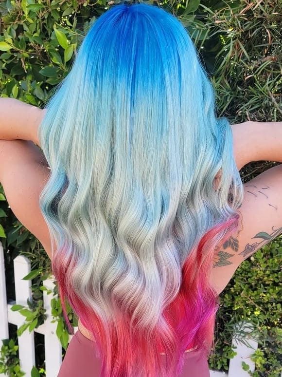 red, white, and blue ombre hair