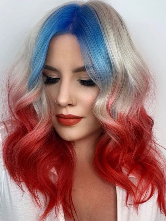 red, white, and blue ombre hair