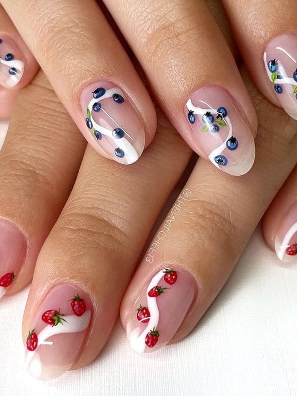 cute summer fruit nail design 