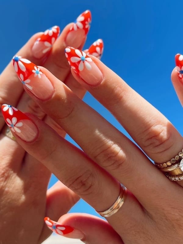 bright floral nails for 4th of July