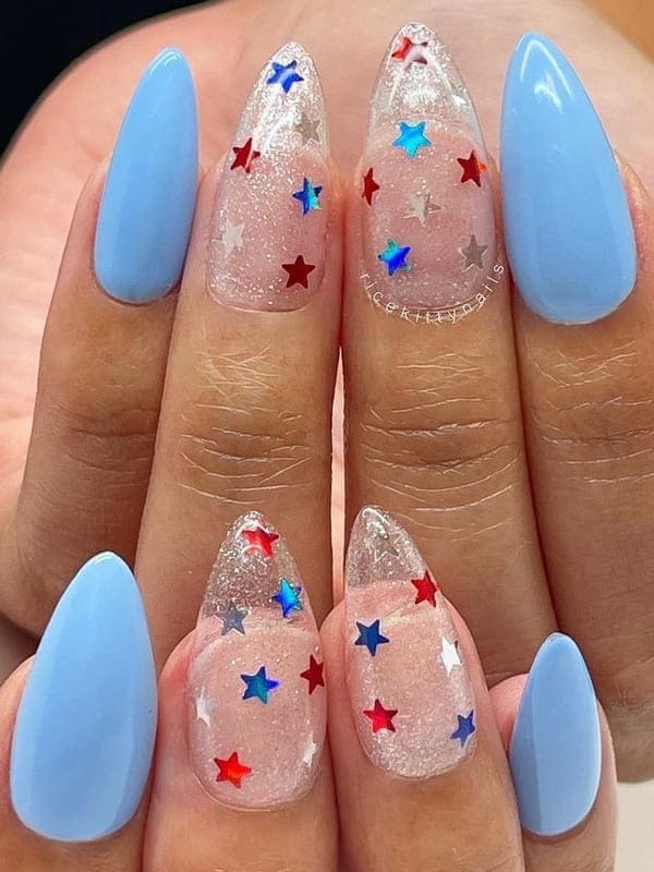 glitter nails with stars 