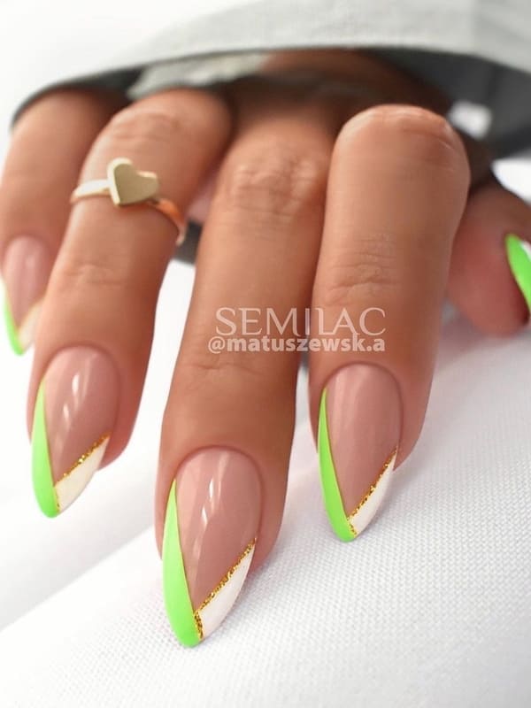 lime green and white chevron tips