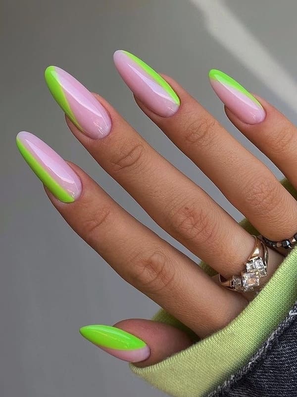 neon green negative space nails