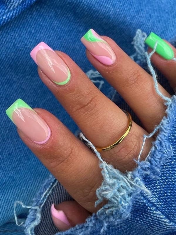 light pink and lime nails 