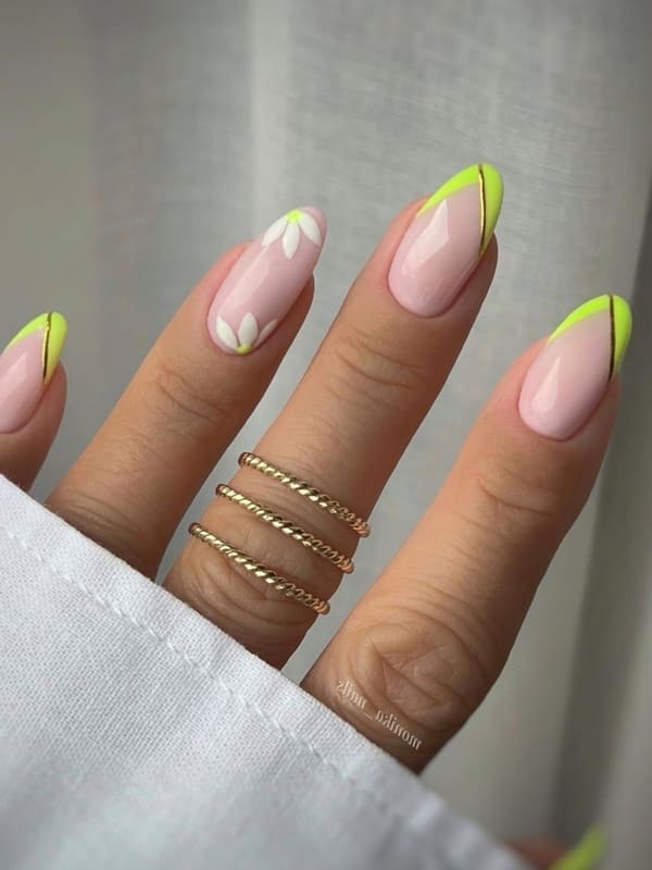 lime green chevron tips with white flowers