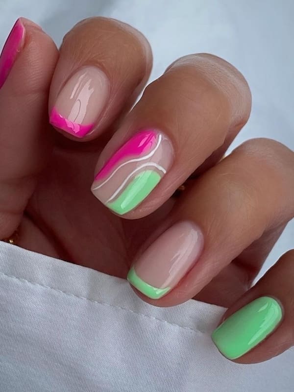 mint green and hot pink negative space nails 