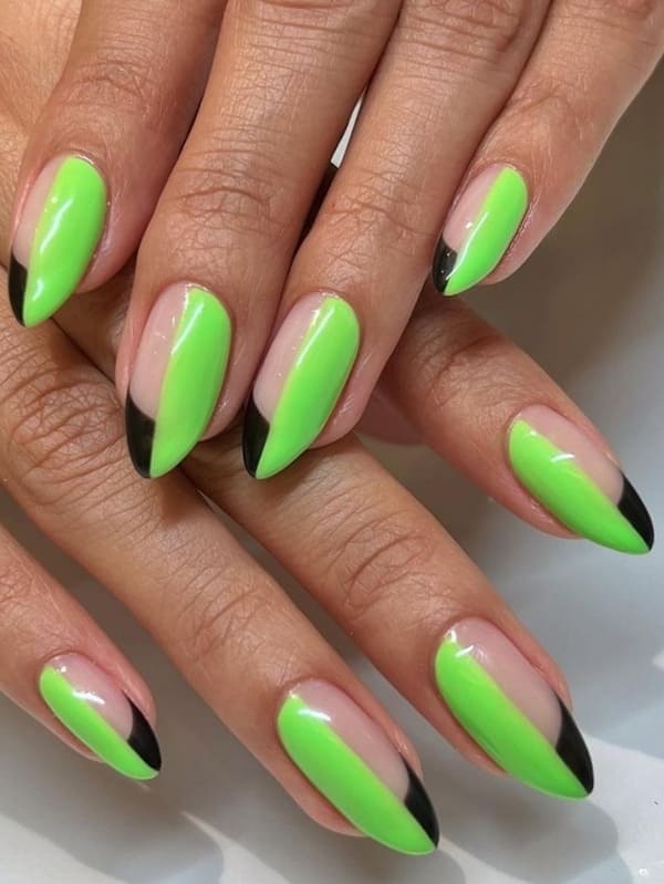 neon green negative space nails