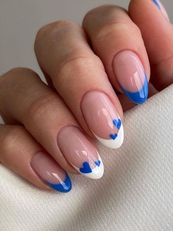 white and blue French tips 
