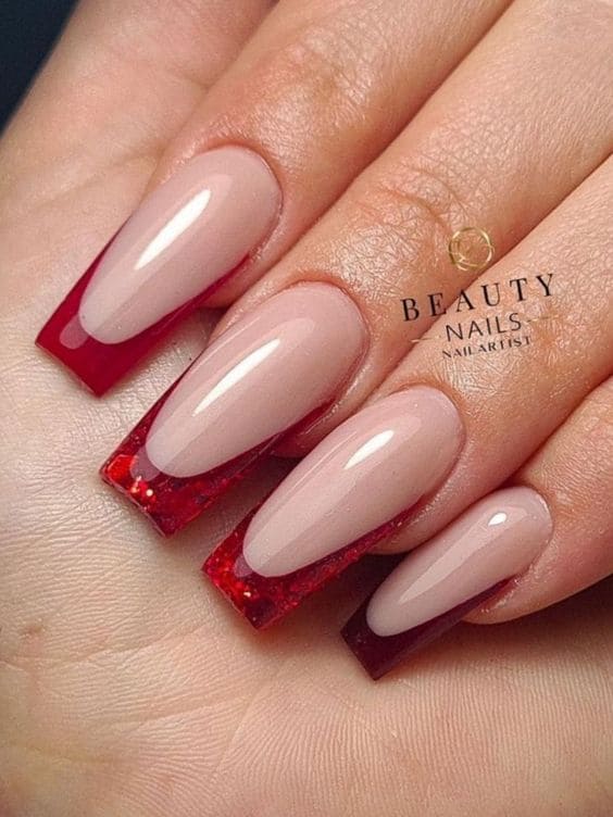 shimmery burgundy French manicures