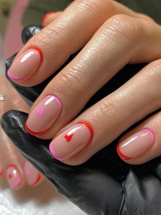 red and pink French outlines with hearts 