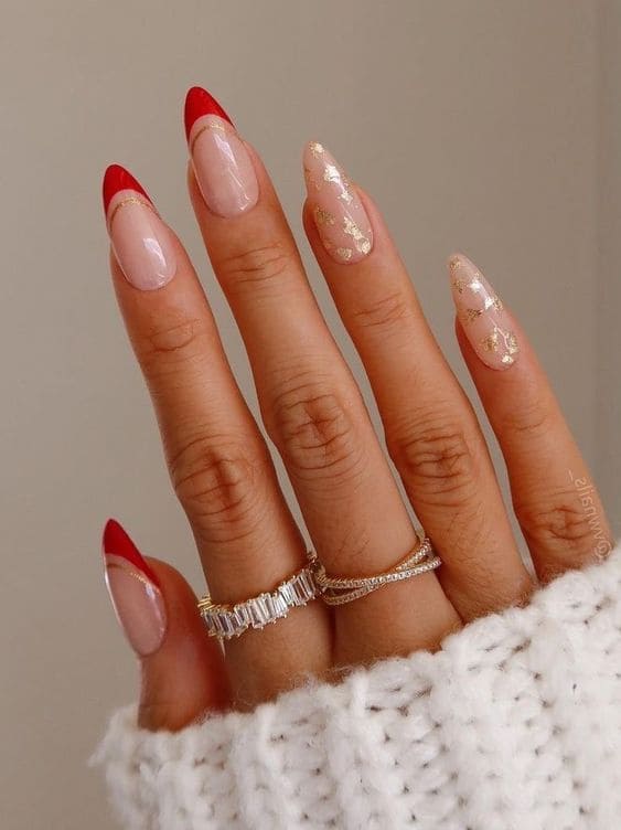 red and gold combination nails