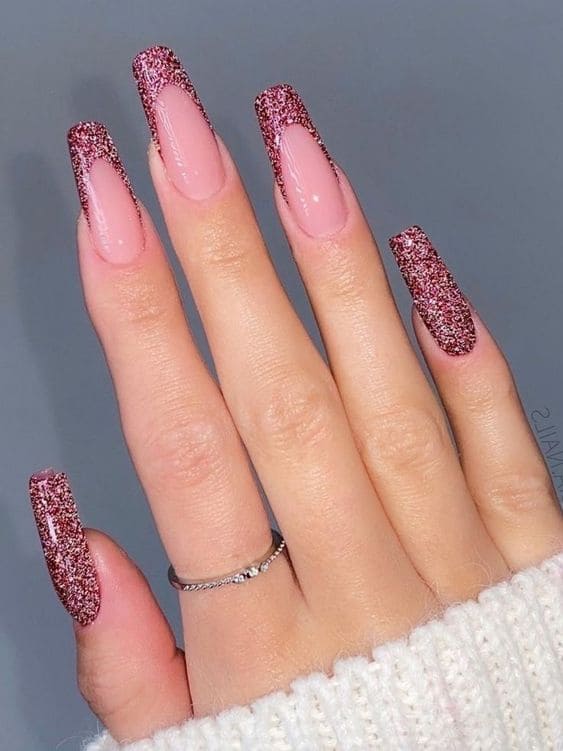 shimmery burgundy French manicures 