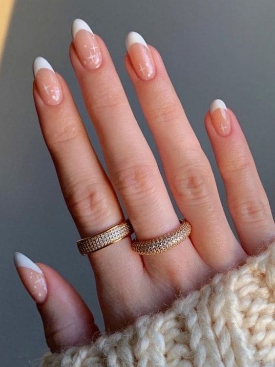 winter nail designs in white French tips and glitter 