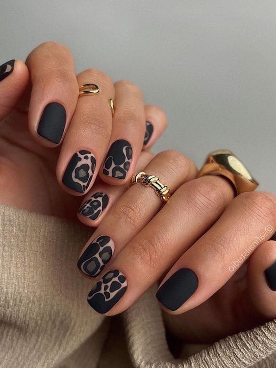 black animal print nails