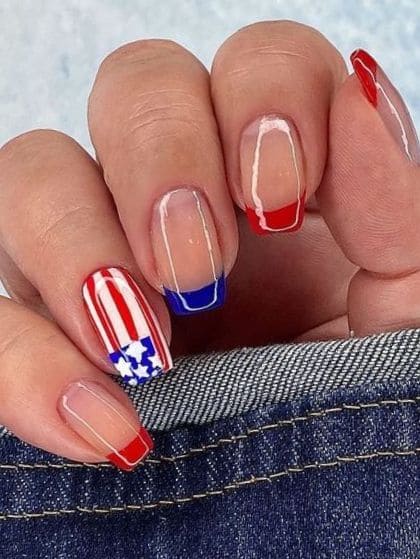 4th of July French tip nails