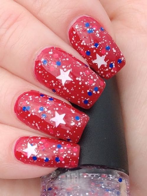 glitter nails with stars 