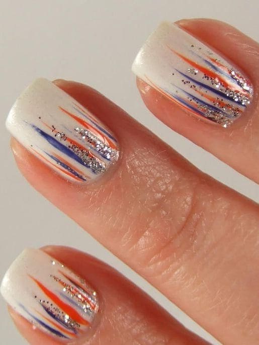 white nails with fireworks 