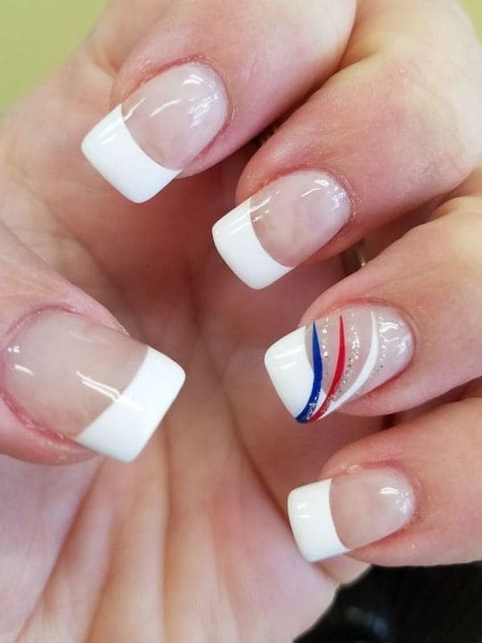 white French nails with fireworks 