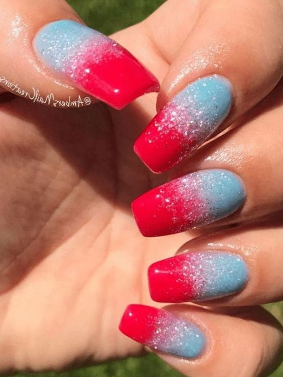 red, white, and blue ombre nails
