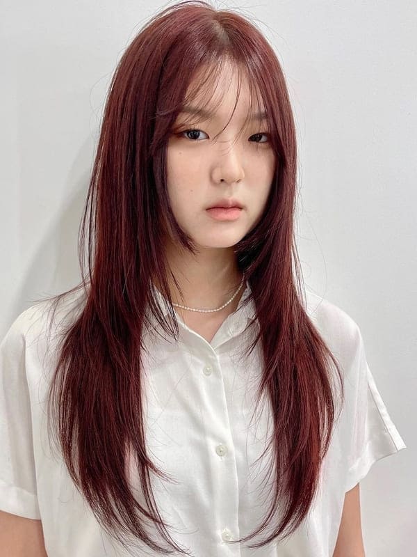 Korean long layers with side bangs