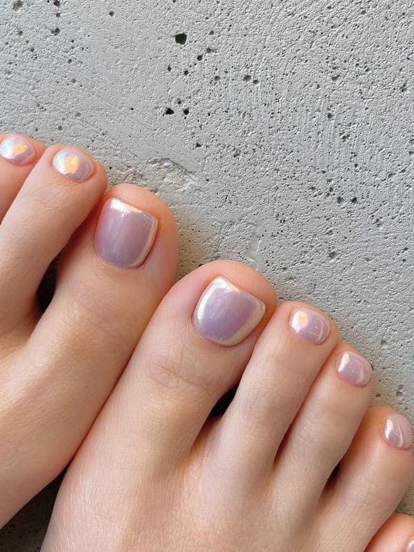 soft pink chrome toe nails