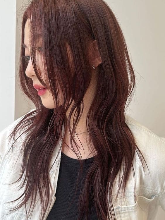 Korean red brown hair color with Hush cut
