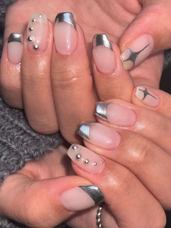 coffin French tip nails