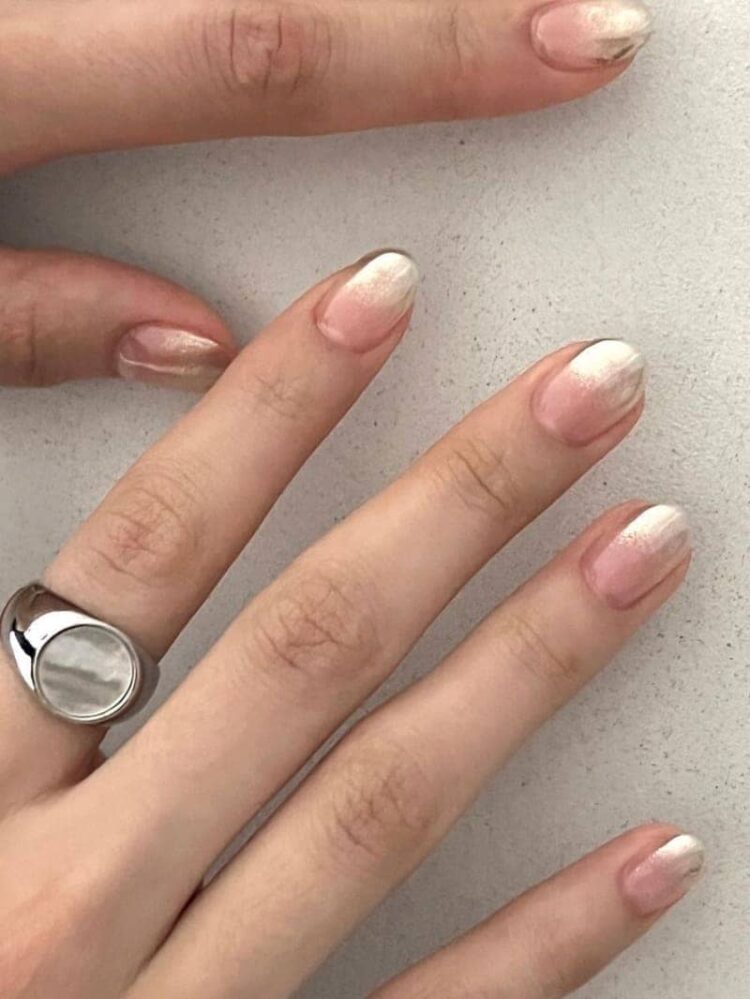 Korean silver chrome ombre nails