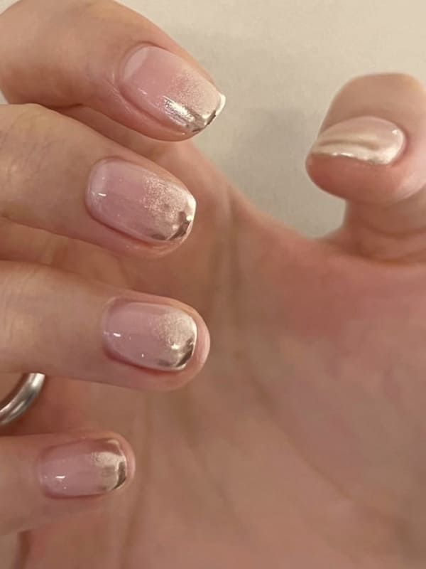 Korean silver chrome ombre nails