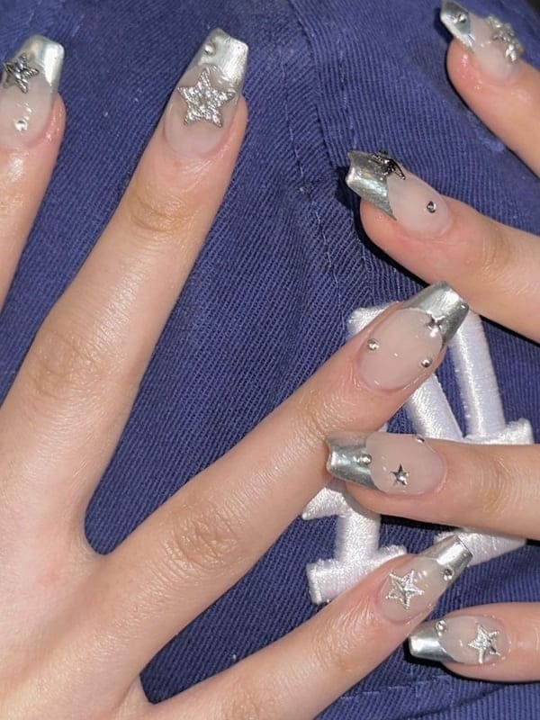 coffin French tip nails