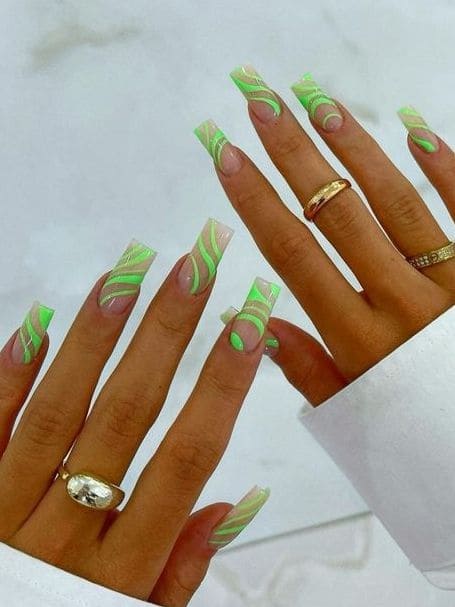 lime green swirl nails 