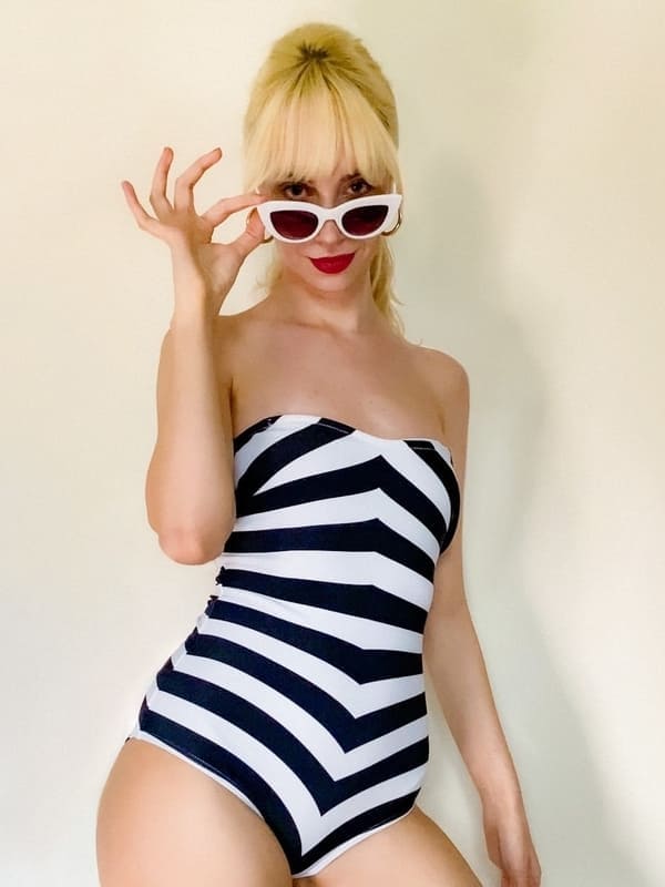 Barbie Halloween costume: vintage black and white striped swimsuit