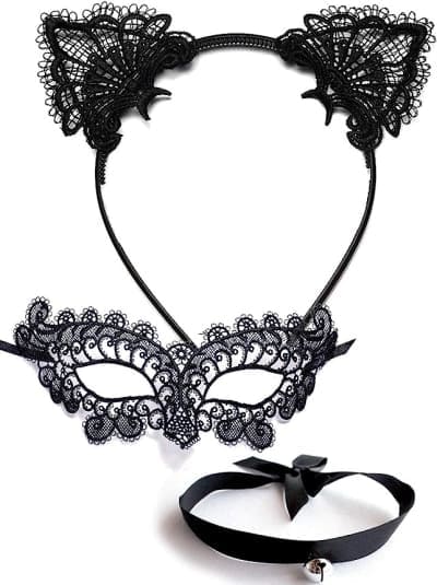laced cat headband and mask