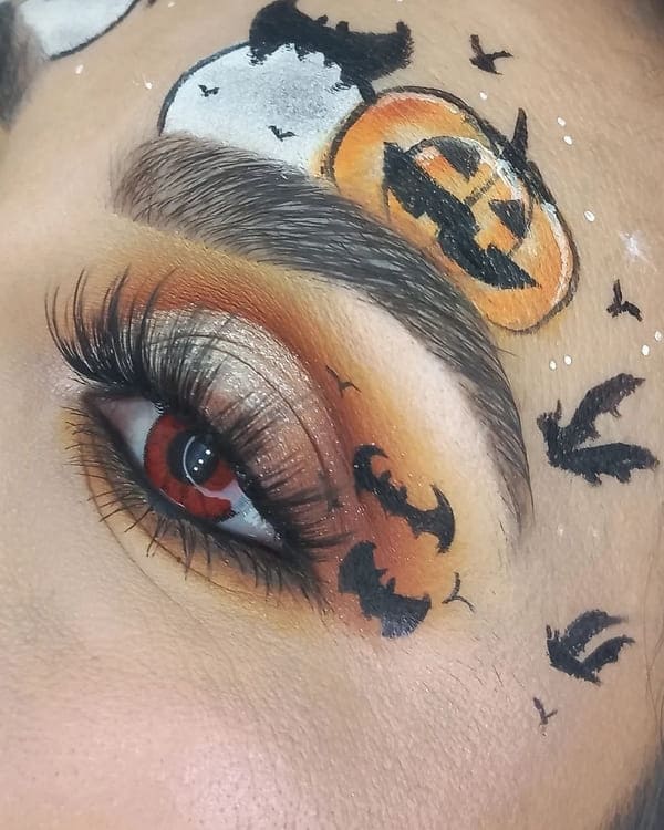 Halloween eye makeup: cute pumpkin