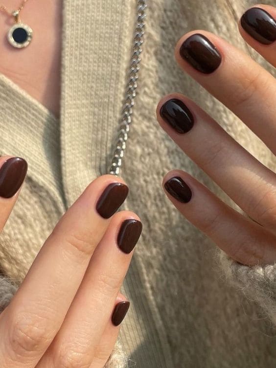 chocolate brown short nails