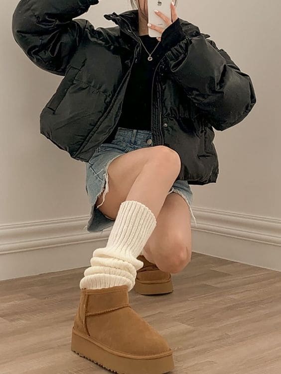 ultra mini boots with mini skirt