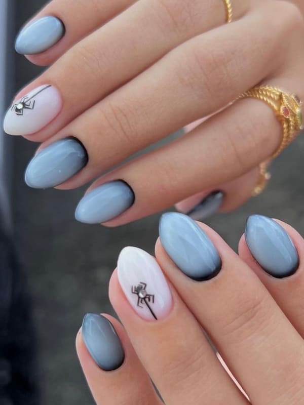 chic gray Halloween nails