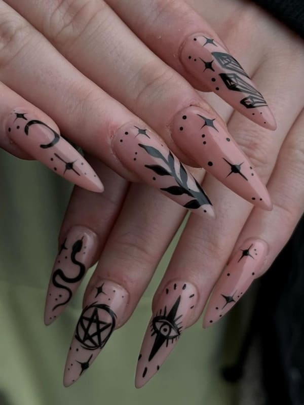 nude witch nail design 