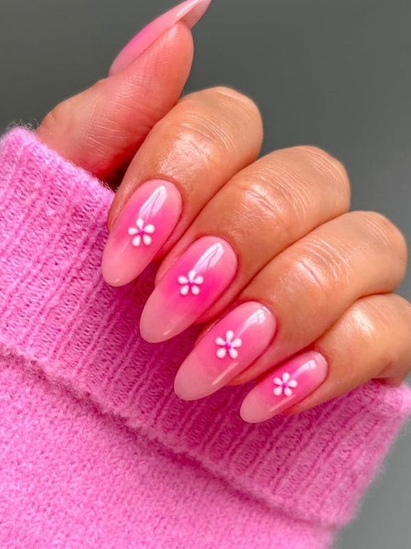 pink floral nail design 