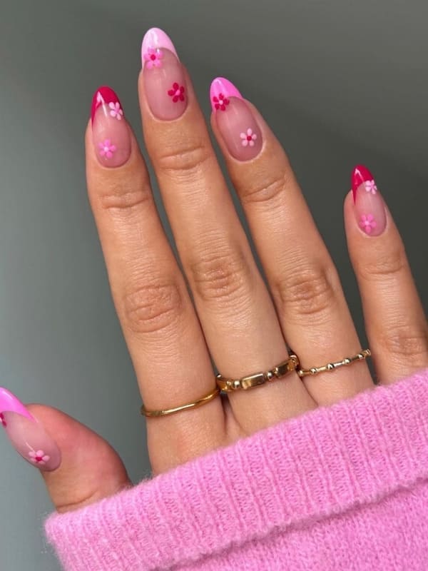 pink floral nail design 