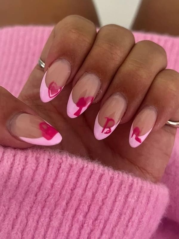 pink French tips with Barbie silhouette 