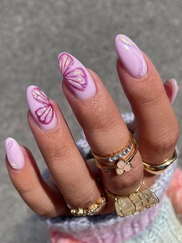 pale pink and butterfly nails