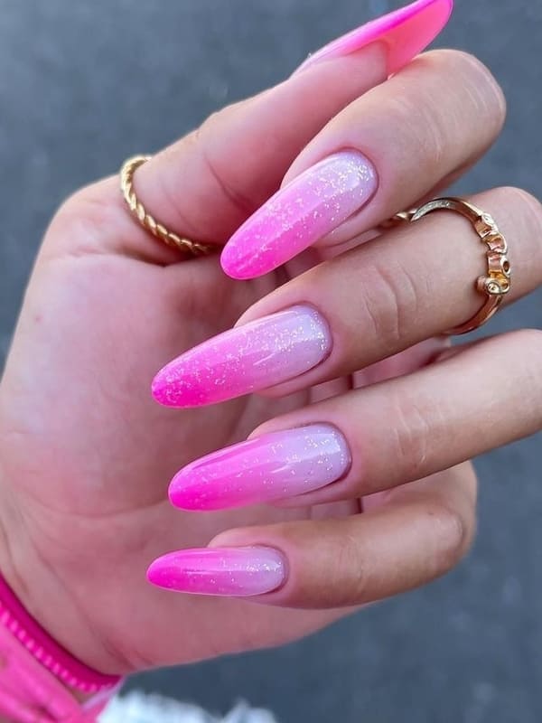 shimmery pink and white ombre nails