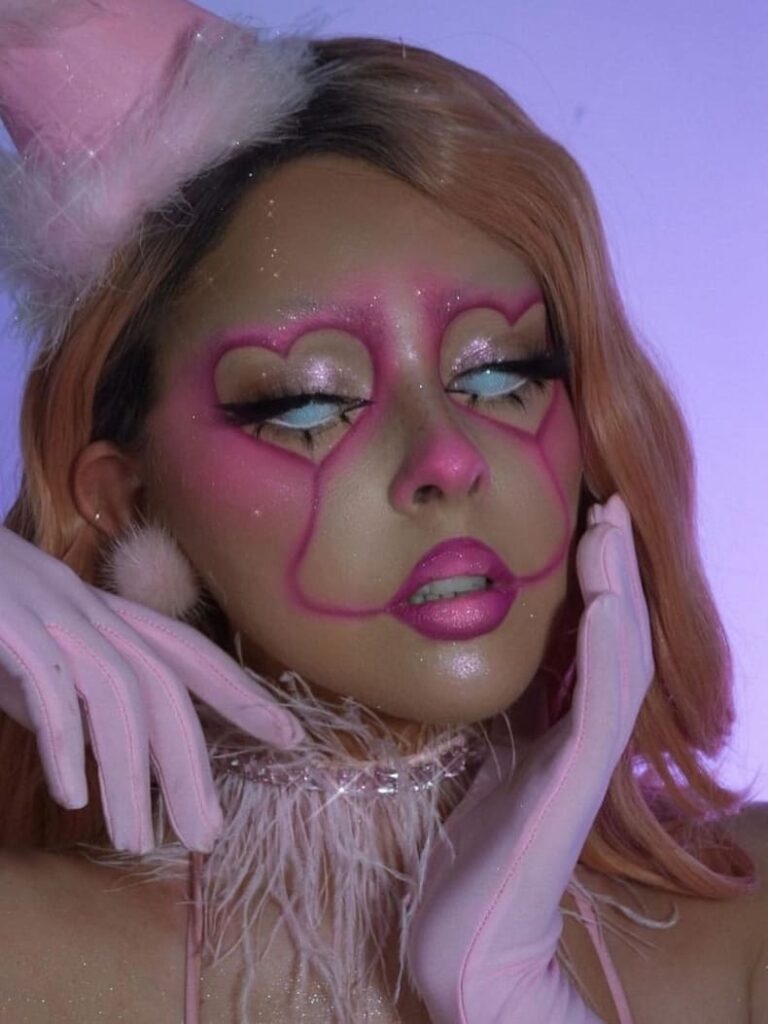 pink glitter clown makeup look 